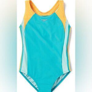 NWT Speedo Infinity Splice Recycled Scuba Blue UPF 50 One Piece Swimsuit 14